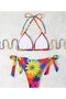Flower-Patterned Two-Piece Very Stylished Bikini Set with Drawstring Tie Capcanli - 4