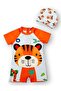 Short Sleeve Tiger Pattern Baby Boy Swimsuit Set with Hat - Quick Dry - Summer - 3