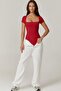 Women Short Sleeve Square Neck Double Layer Silk Jersey Bodysuit K34 - 3