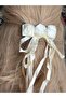 Luxury Satin 3 Rose Fancy Ribbon Bow Long Pendant Tail Automatic Buckle Cream White