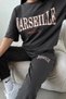 Marseille France Printed Black Sweatshirt and T-Shirt Set - Anthracite Jogger Sweatshirt and Oversized T-Shirt B - 3