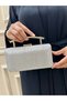 Women's Silvery Hold Detailed Long Chain Strap Evening Dress Bag - 4