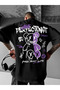 Printed Oversize Crew Neck T-Shirt - Black - 2