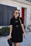 Women's Short Sleeve Crew Neck Front Bow Detailed Imported Crepe Dress - 5