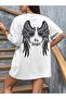 Printed Oversize Crew Neck T-Shirt - White - 4