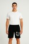 Men's Black Sports Shorts - Smiling Printed - Oversize Fit - S-7Xl