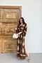 Ethnic Patterned Viscose Long Sleeve Brown Dress - 3