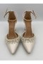 Brid Pearl Embellished Chunky Heel Bridal Shoes, Ankle Strap Wedding Shoes - 2