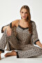 Women's Betty Leopard 3 Pack Dressing Gown Rope Strap Lace Ribbed Knitted Pajama Set