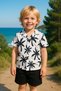 Summer Suit for Kids: Palm Print Shirt and Shorts I Elegance on Vacation I Wrinkled Fabric I