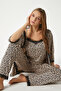 Women's Betty Leopard 3 Pack Dressing Gown Rope Strap Lace Ribbed Knitted Pajama Set - 6