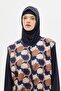 Plus Size Parachute Fabric Zippered 4-Piece Hijab Swimsuit 1403 Dark Navy Blue - 5