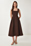 A-Line Midi Woven Dress Brown Lwf0026