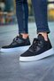 Tricot Fabric Men's Sneakers Black With Lacing Detail - 5