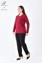 Women's Burgundy Stripe Floral Patterned Stoned Slit Lycra Viscose Mother Combed Cotton Blouse - 3