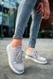 Lace Detailed Knitwear Fabric Men's Sports Shoes Gray - 4