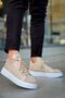 Men's Tricot Fabric Sneakers Beige With Lacing Detail - 6