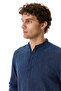 Men's Indigo Striped Hakim Collar Long Sleeve Shirt - 4