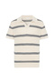 Men's Ecru Striped Polo Collar Short Sleeve Knit Sweater - 4