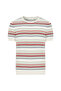 Men's Ecru Striped Crew Neck Short Sleeve Knit Sweater - 5