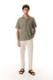 Men's Khaki Loose Fit Short Sleeve Knitted Shirt - 4