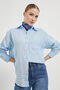 Women's Summer Muslin Oversize Pocket Blue Shirt