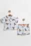 Cute Teddy Bear Printed Baby Boy Shorts Set 9-12-18 Months - Organic Muslin Fabric - 2