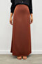 Women's Brown Flush Viscose Satin Belt Elastic Zippered Maxi Length a Line Skirt