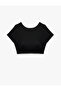 Short Sleeve Crew Neck Low Back Detailed Ribbed Sports Crop T-Shirt - 5