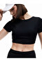 Short Sleeve Crew Neck Low Back Detailed Ribbed Sports Crop T-Shirt - 3