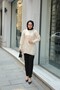 Women's Oversize Shirt with Guipure Detail on the Front, Cream - 6