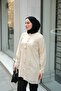 Women's Oversize Shirt with Guipure Detail on the Front, Cream