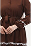 Belted Pom Pom Dress - Brown, Model 0482-01 - 4