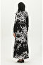 Viscose Belted Black and White Dress - Alisa 4599B-02 - 5