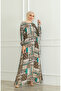 Patterned belted viscose dress 0502-04 green brown - 4