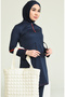 Modern Athletic Zippered Hijab Swimsuit with Side Stripes 2212-01 Navy Blue - 4