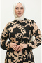 Black Beige Yezra Patterned Belted Dress - 0345-05 - 3