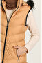 Hooded Quilted Puffer Vest 7003-02 Camel - 4