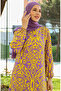 Yellow Viscose Dress - Patterned and Belted, Model 0439-02 - 6
