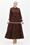 Belted Pom Pom Dress - Brown, Model 0482-01 - 2