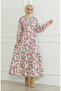 Patterned belted linen dress 0471-05 beige brick - 2