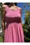 Fuchsia Long Strap Dress with Scallop Embroidery on the Collar - 2