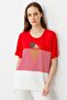 Women's Crew Neck Front Palm Stone Combed Cotton T-Shirt Red - 4