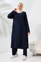 Women's Medina Silk Hajj Umrah Clothing Hijab Two-Piece Set - Navy Blue - 6