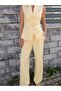 Patterned Buttoned Vest Trousers Suit Light Yellow - 3