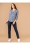 Women's Navy Blue Floral Patterned Long Sleeve Viscose Blouse |   Casual Comfortable Stylish Top - 2