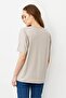 Women's V-Neck Collar Stoned Combed Cotton T-Shirt Beige - 4