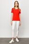 Women's Collar Embroidered Camisole Cotton T-shirt Orange - 2