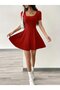 Women's Short Sleeve Square Neck Short Detailed Pocket Scuba Fabric Dress - 2