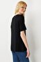 Women's Crew Neck Front Stone Printed Combed Cotton T-Shirt Black - 4